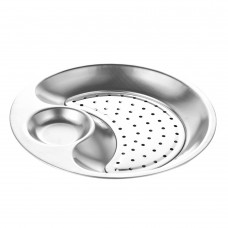 Multifunctional Stainless Steel Plate with Dipping Saucer Round Double-layer Water Oil Draining Tray 28cm